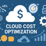 Cloud cost optimization illustration with graphs, cloud icon, and savings symbols